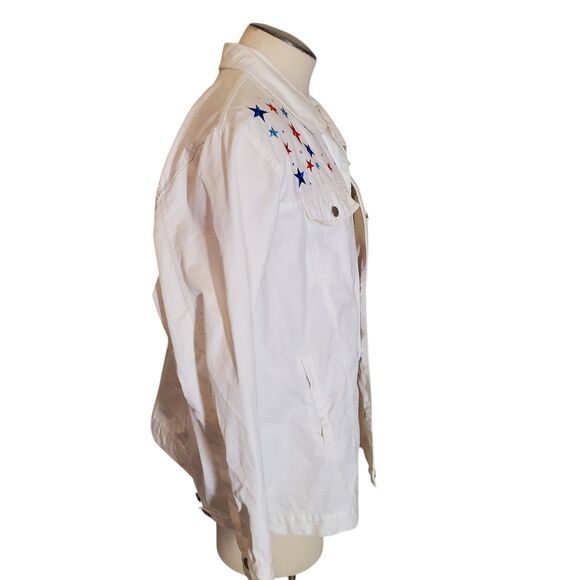 Embroidered Denim Jacket Embellished Beaded USA Angel Graphic Jacket Sz 2X - Picture 4 of 7